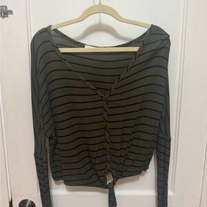 Striped Olive Green Button-Up Top